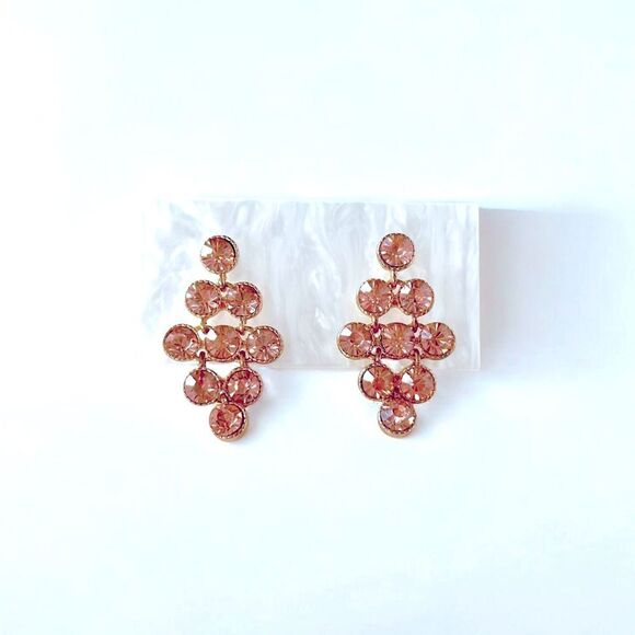 Pink Rhinestone Crystal Drop Earrings - Picture 2 of 4